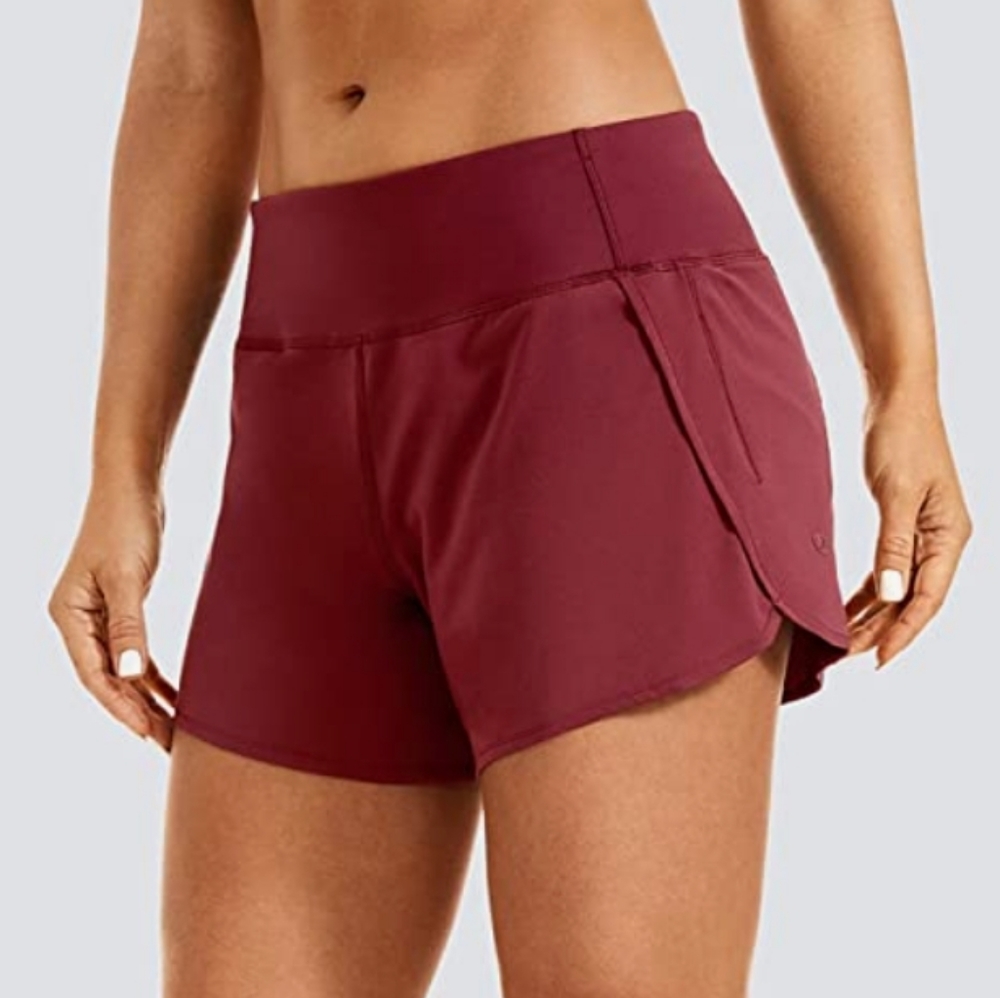 CRZ YOGA Women's Athletic Shorts in Deep Red